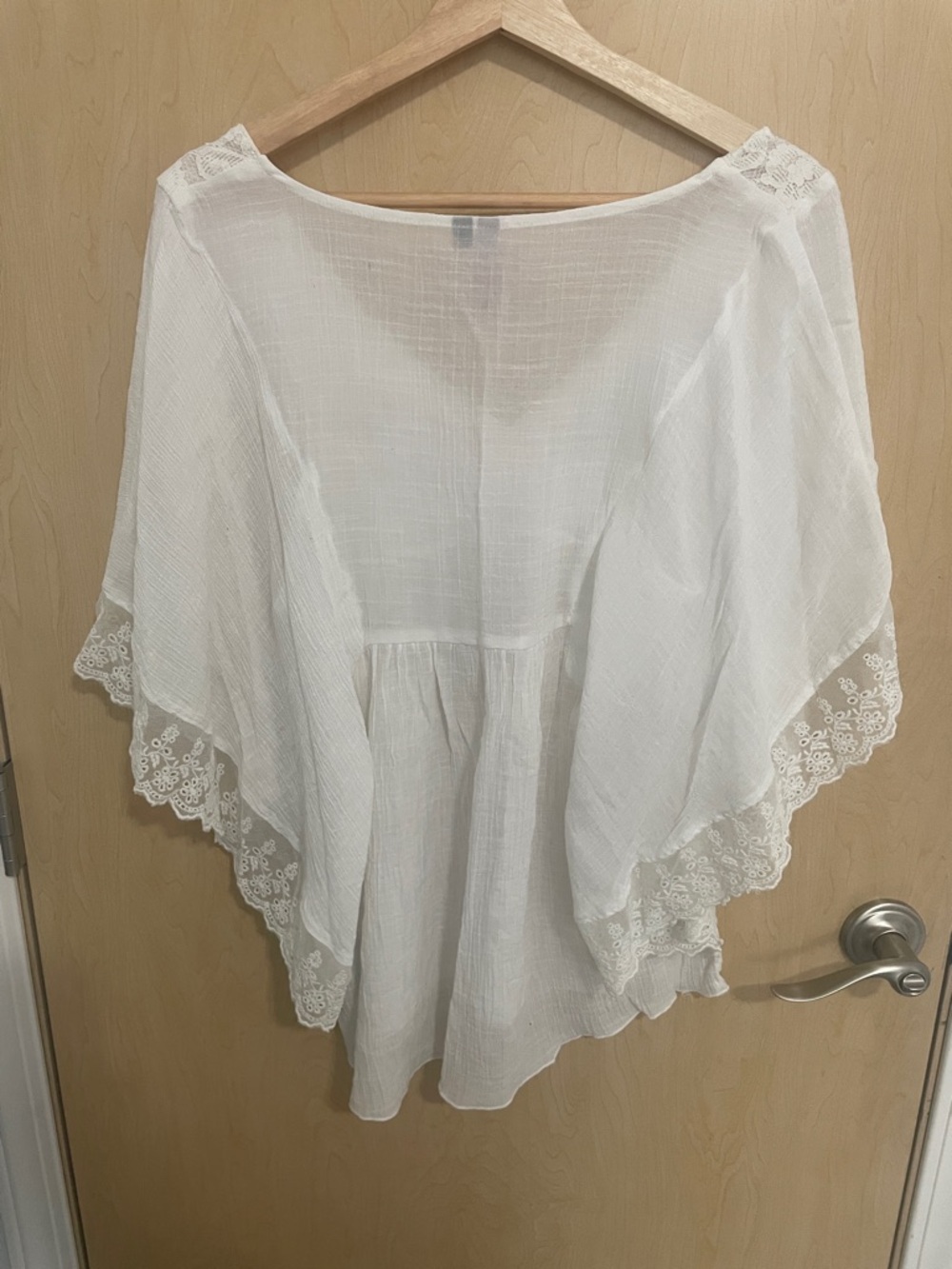 Women's White Lace-Trim Peasant Tunic Blouse XL - Picture 4 of 9